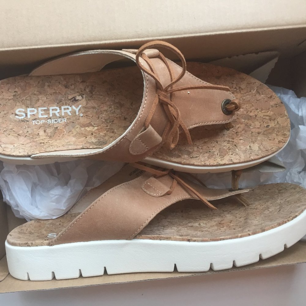 Sperry Sunkiss Cara Tan thong wedge sandals 6.5M